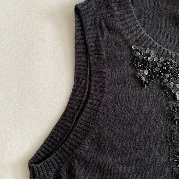 Loy and Ford Cashmere Silk button front sleeveless sweater vest beaded sequin 10 - Picture 6 of 12